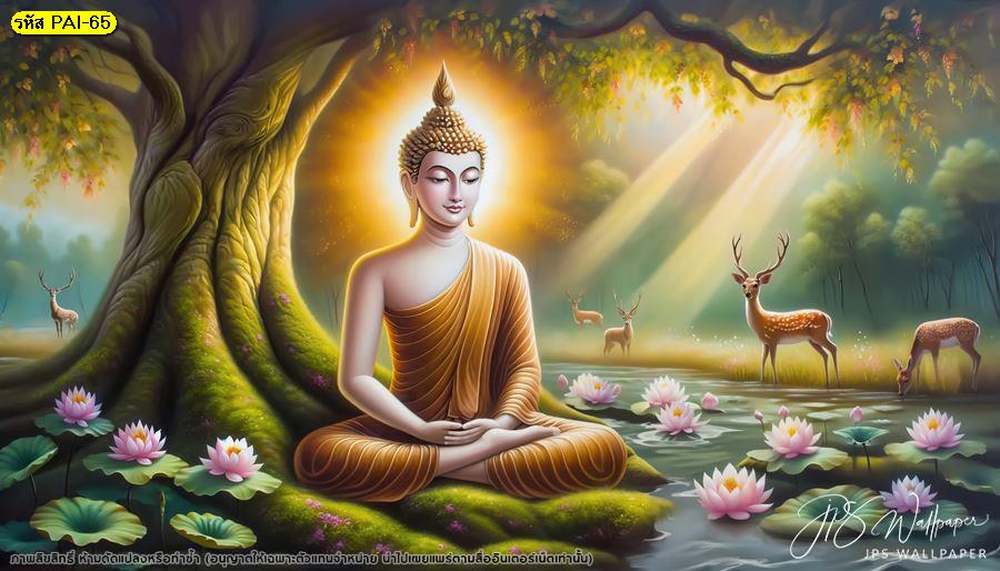 ออกแบบผนังห้องสวดมนต์ในบ้าน ด้วย วอลเปเปอร์ ติดผนัง ลายพระพุทธเจ้า
