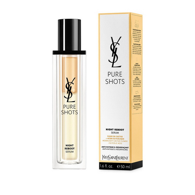 YSL Yves Saint Laurent Pure Shots Night Reboot Serum 50 ml. เซรั่มตัวดังจาก YSL สูตรใหม่เข้มข้นช่วยฟื้นฟูผิวให้กลับมาสุขภาพดี ด้วยคุณค่าจาก Moonlight Cactus ขวดเดียวเอาอยู่ หน้าฟู ลื่น อิ่มน้ำ รอยด่างดำดูจางลงอย่างชัดเจน