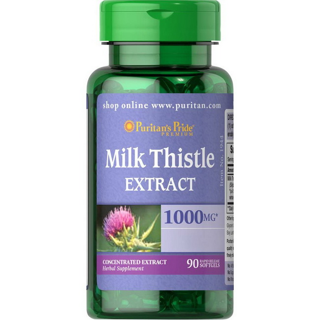 Puritan's Pride Milk Thistle Extract 1000 mg 90 Softgels บำรุงตับ มิลค์ ทิสเซิ้ล ฟื้นฟูบำรุงตับ กำจัดสารพิษตกค้างในตับ มีฤทธิ์ในการต้านอนุมูลอิสระ ลดการลายเซลล์ตับจากสารพิษ ช่วยสร้างเซลล์ตับใหม่ 