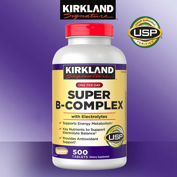 Kirkland Signature Super B-Complex with Electrolytes 500 Tablets วิตามินบีรวม บำรุงระบบประสาทและสมอง ไซส์ใหญ่ สุดคุ้ม ทานได้ทั้งครอบครัว เหมาะกับวัยเรียน วัยรุ่น วัยทำงานกลางคน ที่ใช้ประสาท และพลังงานเยอะ