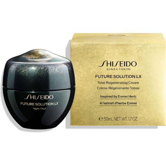 Shiseido Future Solution LX Total Regenerating Cream S ขนาด 50 ml. ครีมบำรุงผิวยามค่ำคืนสูตรเข้มข้น สูตรใหม่ด้วยส่วนผสมทรงพลังอันล้ำค่า Enmei Herb ถึง 10 เท่า เนื้อสัมผัสเข้มข้น แต่เนียนนุ่ม ซึมซาบลงสู่ผิวอย่างล้ำลึก*และรวดเร็ว ช่วยฟื้นบำรุงผิวในขณะที่นอน
