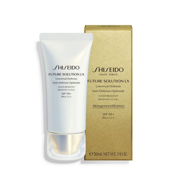 Shiseido Future Solution LX Universal Defense E SPF 50+ PA++++ ขนาด 50 ml. ครีมบำรุงผิวสำหรับกลางวัน ในแบบมัลติฟังค์ชั่น จากชิเซโด้ มอบการบำรุงให้ผิวรู้สึกชุ่มชื่นไปพร้อมกับการปกป้องผิวจากรังสียูวีในแสงแดด ช่วยผิวให้ดูสวยเปล่งปลั่งดูสุขภาพดี