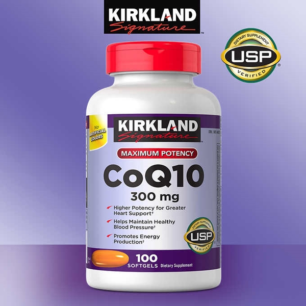 Kirkland Signature CoQ10 300mg. 100 Softgels วิตามินโคคิวเทน 300 มิลลิกรัม แบรนด์ยอดนิยมจากอเมริกา ช่วยป้องกันและลดเลือนริ้วรอย ลดความเสื่อมของเซลล์ บำรุงสมองและหัวใจให้แข็งแรง Q10 ช่วยให้เซลล์ได้รับอาหารและออกซิเจนอย่างมีประสิทธิภาพ พบมากในอวัยวะสำคัญทุก