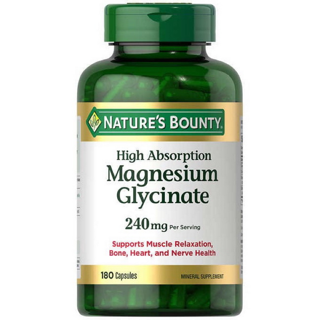 Nature's Bounty High Absorption Magnesium Glycinate 240 mg 180 Capsules แมกนีเซียมไกลซิเนตดูดซึมสูง 240 mg  ช่วยบํารุงสุขภาพหัวใจ กระดูก เส้นประสาท และกล้ามเนื้อ เพื่อให้คุณเจริญเติบโตได้ตั้งแต่ศีรษะจรดส้นเท้า