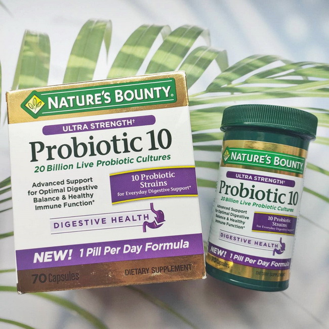 Nature's Bounty Ultra Strength Probiotic 10, 70 Capsules โปรไบโอติก 20,000ล้านตัวต่อ 1 แคปซูล ช่วยระบบย่อยอาหาร เสริมสร้างความสมดุลของร่างกาย ช่วยบรรเทาอาการท้องผูก ให้ระบบขับถ่ายดีขึ้น ทำให้ผิวพรรณสดใส ลดสิว