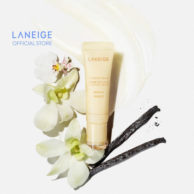 Laneige Lip Glowy Balm 10g. #Vanilla กลิ่นวนิลลา ลิปบาล์มเนื้อบางเบาและอุดมไปด้วยความชุ่มชื้น พร้อมด้วยเชียและบัตเตอร์เมล็ดมูรูมูรู เพื่อริมฝีปากที่นุ่ม ชุ่มชื้น และน่าจูบเป็นพิเศษตลอดทั้งวัน