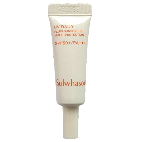 Sulwhasoo UV Daily Fluid Sunscreen Multi-Protection SPF 50+/PA++++ ขนาดทดลอง 3 ml. กันแดดสูตรเนื้อน้ำนมที่เบาสบาย ให้เกราะป้องกันที่กันน้ำและกันเหงื่อ ช่วยให้ผิวของคุณได้รับการป้องกันในทุกสภาพแวดล้อม