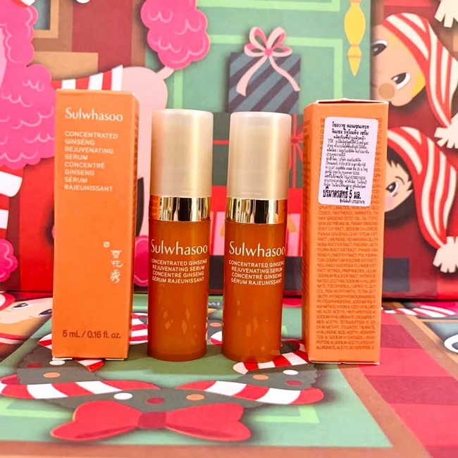 Sulwhasoo New Concentrated Ginseng Rejuvenating Serum ขนาดทดลอง 5 ml. เซรั่มโสมสูตรใหม่ ย้อนเวลาผิวให้แลดูอ่อนเยาว์ลง 2 ปี หลังจากใช้เพียง 7 วัน เพิ่มประสิทธิภาพให้ผิวเปล่งประกาย เรืองรอง สุขภาพดีด้วยเซรั่มลดเลือนริ้วรอย ที่ช่วยเพิ่มประสิทธิภาพให้ผิวยืดหย