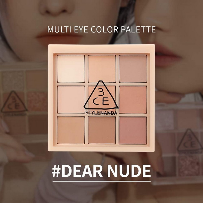 3CE Mood Recipe Multi Eye Color Palette #Dear Nude พาเลทอายแชโดว์ 9 เฉดสีในตลับเดียว มีทั้งเนื้อแมทและชิมเมอร์ เม็ดสีสวยคมชัด เกลี่ยง่าย ติดทนนาน ช่วยแต่งแต้มสีสันให้เปลือกตาดูสวยโดดเด่น