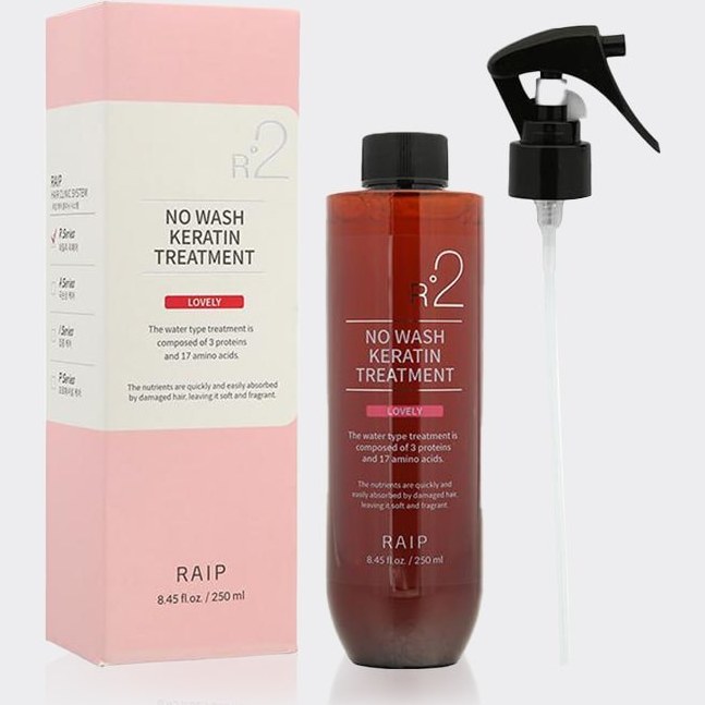 RAIP R2 No Wash Keratin Treatment 250ml. กลิ่น Lovely ให้ความหอมสดชื่นอ่อนหวาน เคราตินบำรุงผม นำเข้าจากประเทศเกาหลี ช่วยฟื้นฟูผมแห้งเสีย ให้ผมนุ่มชุ่มชื้นเงางาม ไม่หยาบกระด้าง จัดทรงง่าย ผมไม่ชี้ฟู พร้อมปกป้องผมจากแสงแดด ความร้อนจากไดร์เป่าผม และเครื่องหน