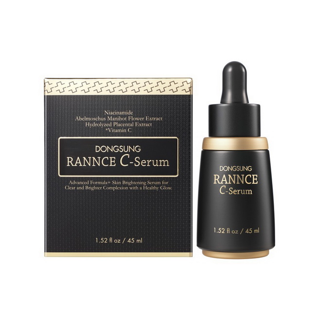 Dongsung Rannce C-Serum 45 ml. ดองซุงเซรั่มวิตามินซีผิวใสจากเกาหลีสูตรใหม่!! เสริมผิวขาวกระจ่างใสด้วย ไนอาซินาไมด์ (บี3) และ a-Bisbolol ช่วยให้จุดด่างดำ ฝ้า กระ จุดด่างดำดูจางลง มีการผสมผสานกรดโคจิก+วิตามินซีที่เสถียร ช่วยทำให้ผิวกระจ่างใสขึ้น ดูผิวสุขภาพ