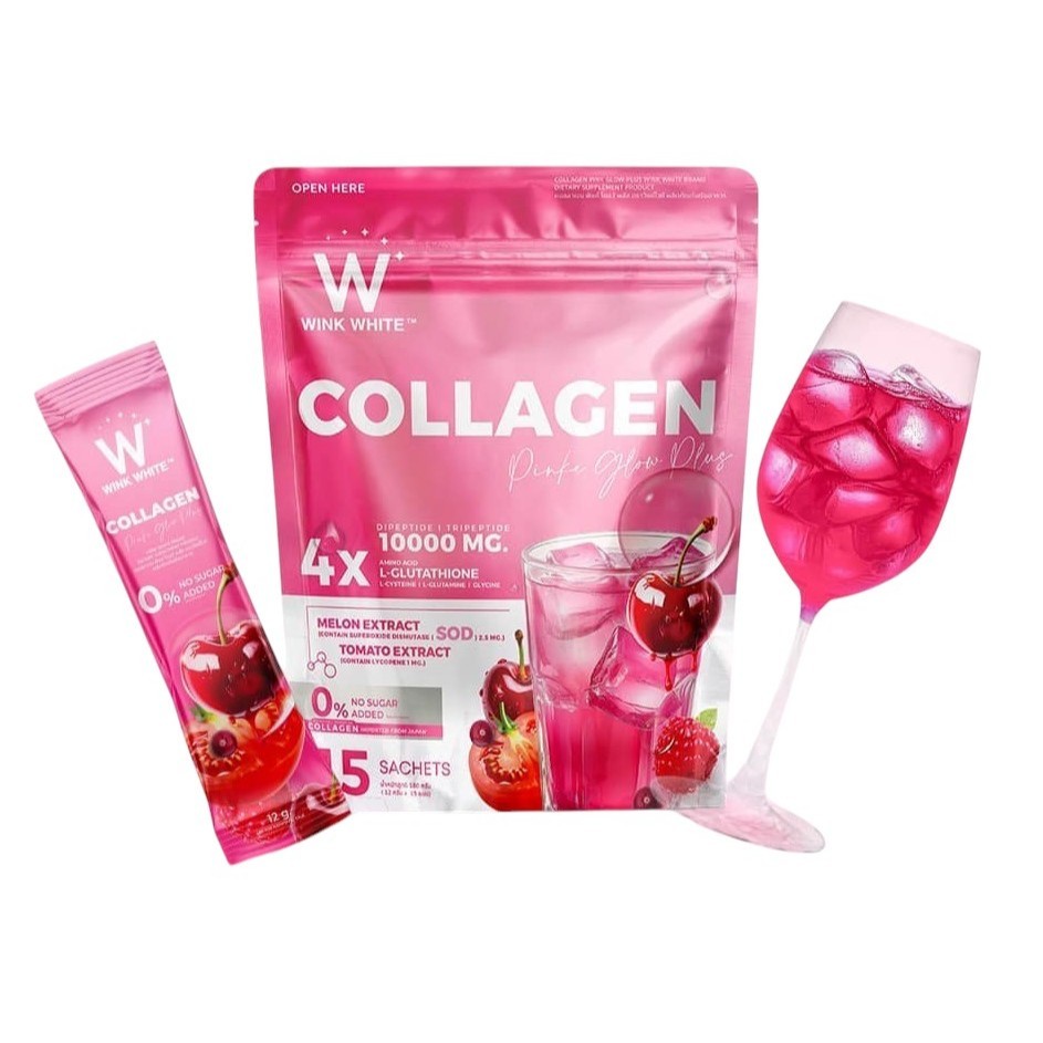 วิ้งไวท์ คอลลาเจน WINK WHITE COLLAGEN PINK GLOW (1ห่อ/15ซอง)