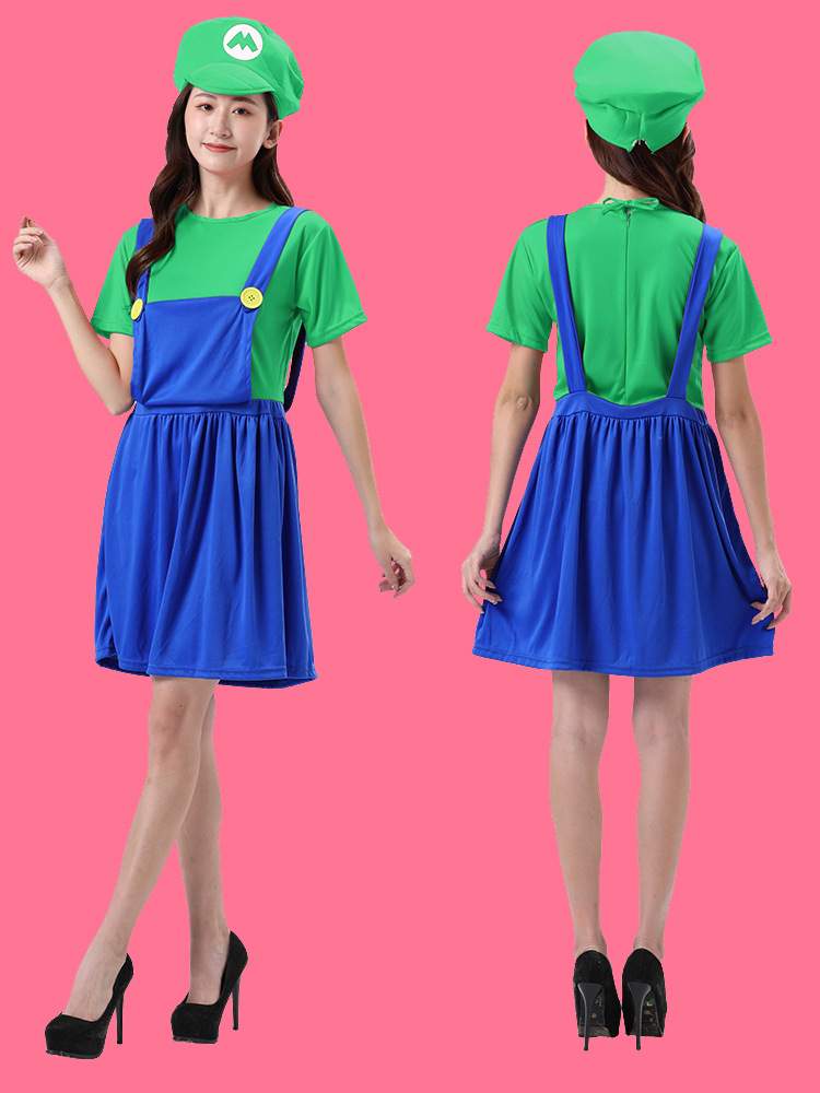 ++พร้อมส่ง++ชุดแฟนซีลุยจิมาริโอ้ผู้หญิง เอี๊ยมสวย กระโปรงบานน่ารักจริงๆ ชุดหลุยส์ ชุดมาริโอ้สีเขียว