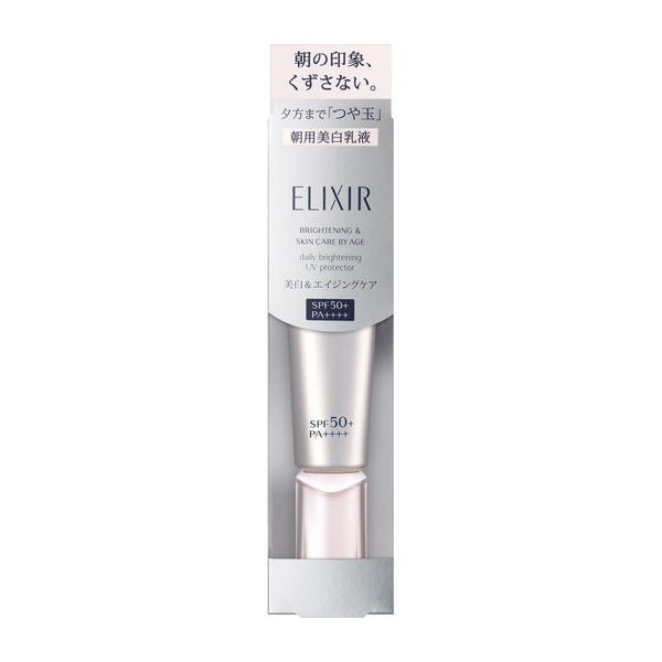 ELIXIR Skin Care by Age Daily Brightening UV Protector SPF50+ PA++++ 35 ml. กันแดดสูตร Brightening ด้วย 4MSK เผยผิวดูกระจ่างใส เปล่งปลั่ง&#8203;ตลอดวัน ผสานส่วนผสมm-Tranexamic Acid เป็นสารตัวเดียวกับครีมรักษาฝ้า ชะลอการผลิตเม็ดสีและเทคโนโลยี "Day