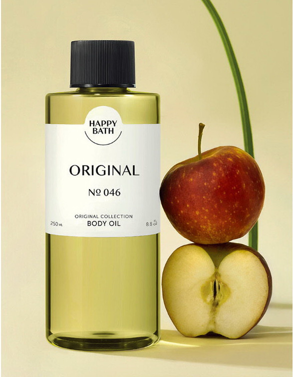 Happy Bath Body Oil 250 ml. กลิ่น NO.046 Original- กลิ่นออริจินัล หอมวนิลาผสมกลิ่นหอมฟรุ้ตตี้ หอมหวานไม่เลี่ยน บอดี้ออยล์บำรุงผิวกาย มอยส์เจอไรเซอร์บำรุงผิวเข้มข้น สารสกัดจากน้ำมันธรรมชาติ Argan Oil , Olive Oil Jojoba Seed Oil ,Incarta Passionflower Oil 