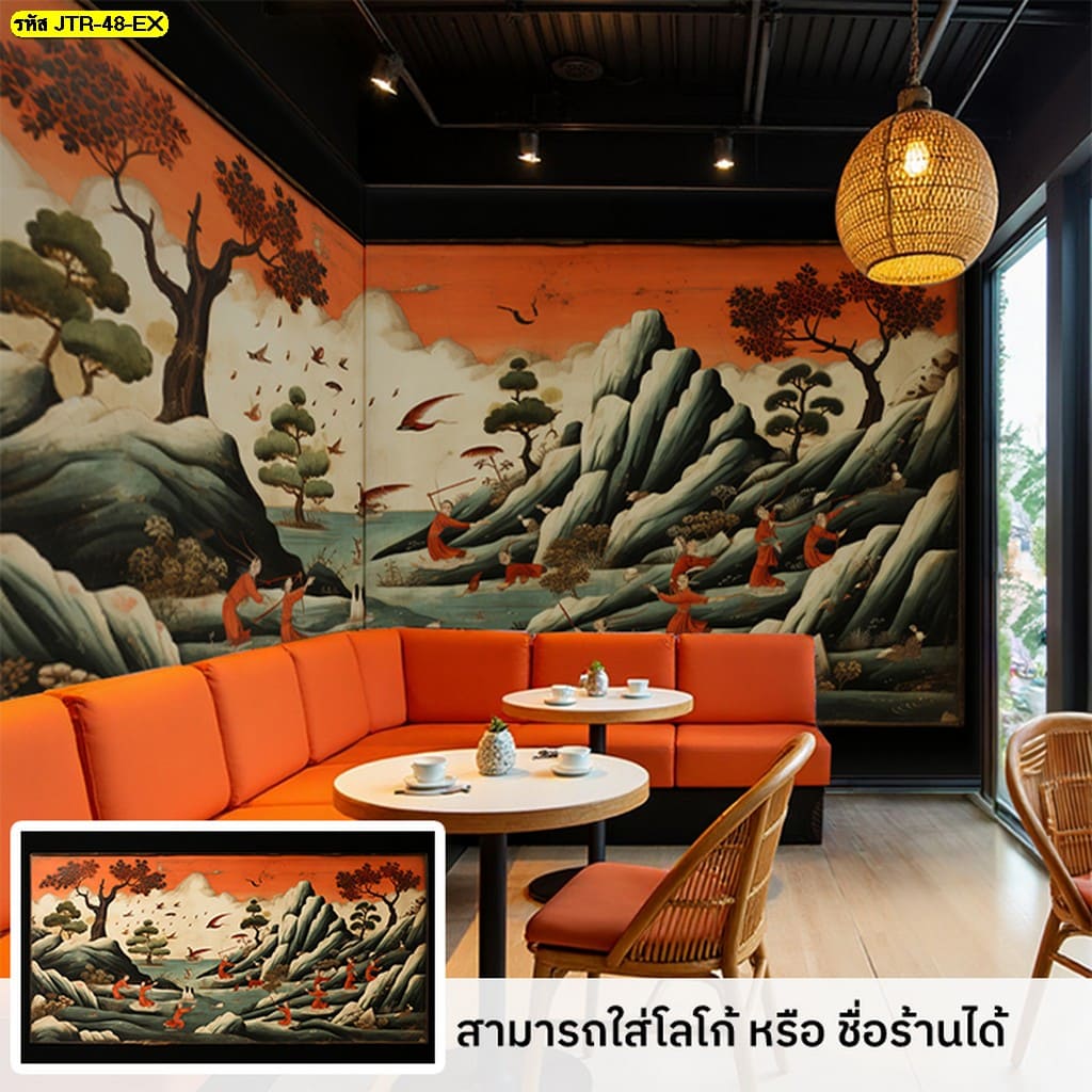 วอลเปเปอร์ติดผนังภาพพิมพ์ลายญี่ปุ่นบนผ้าแคนวาส เพิ่มความหรูหราให้ร้าน