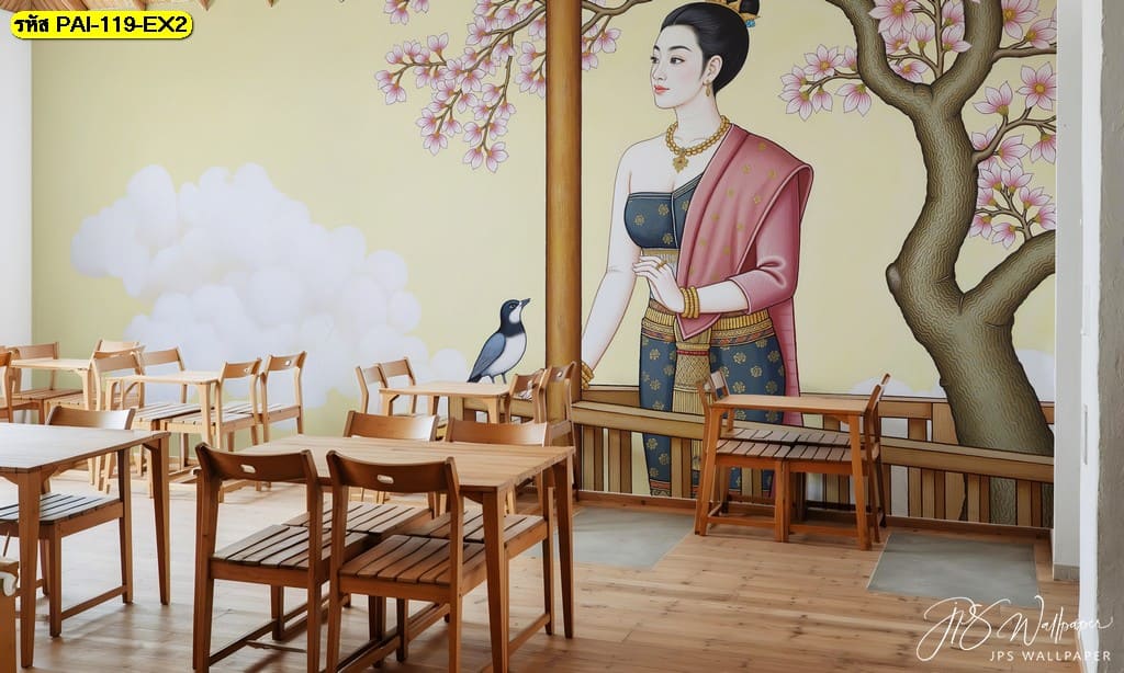 ออกแบบร้านสไตล์ไทย ด้วย วอลเปเปอร์ติดผนังร้านอาหาร ที่มีเอกลักษณ์