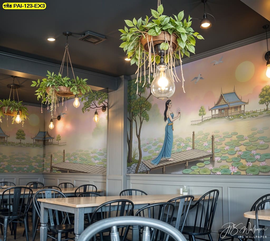 ตกแต่งร้านอาหารไทย สไตล์ไทย กับ วอลเปเปอร์ลายไทย สร้างบรรยากาศไทยแท้