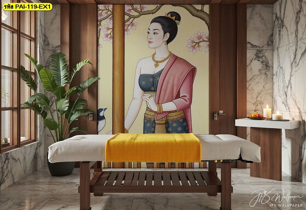 วอลเปเปอร์แต่งร้านสปา ลายหญิงไทย สวย สงบ สื่อความอ่อนโยน