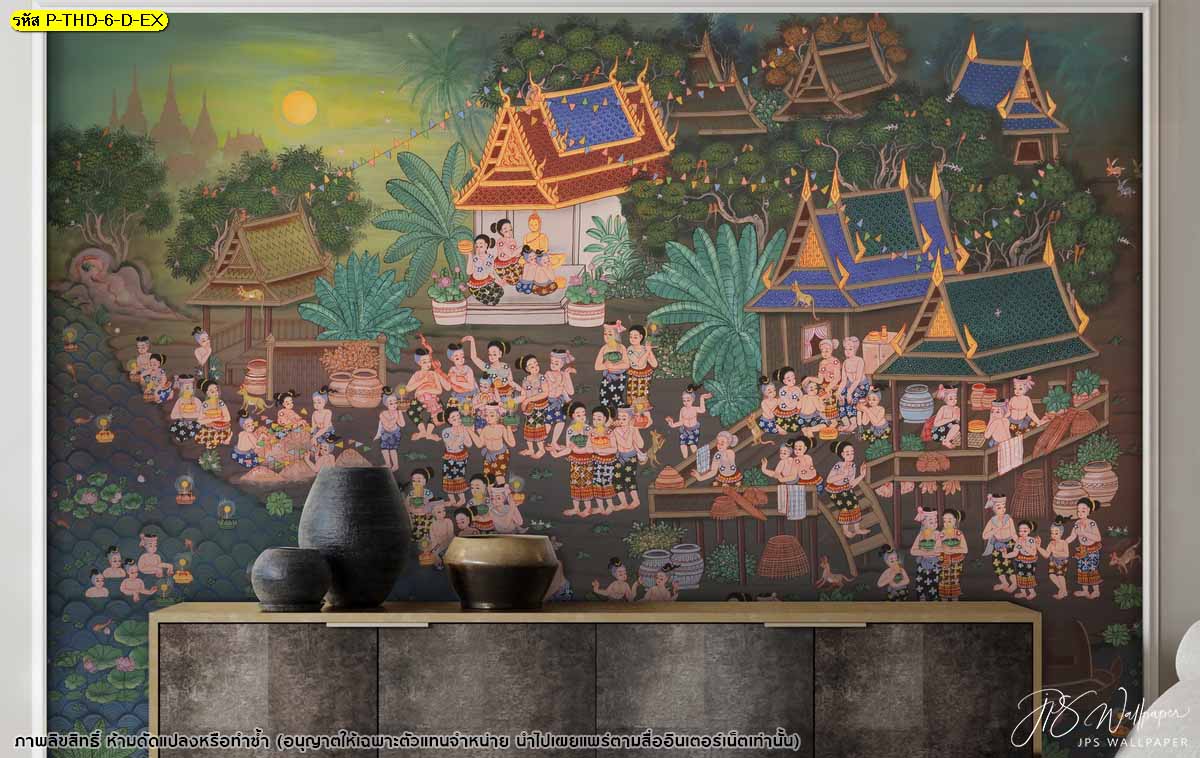 ภาพพิมพ์ลายประเพณีไทย ประเพณีลอยกระทง ตกแต่งภายในบ้าน