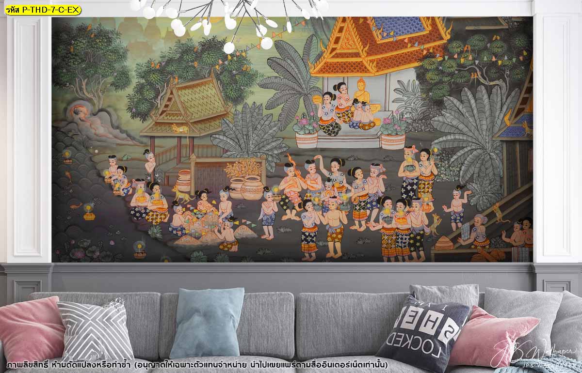 ภาพพิมพ์ลายประเพณีไทย ประเพณีลอยกระทง ตกแต่งห้องนั่งเล่น