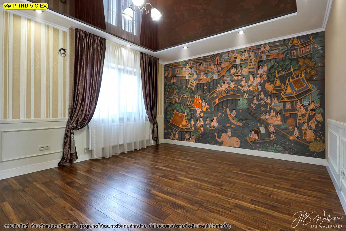 ภาพพิมพ์ลายประเพณีไทย ประเพณีสงกรานต์ ตกแต่งผนัง