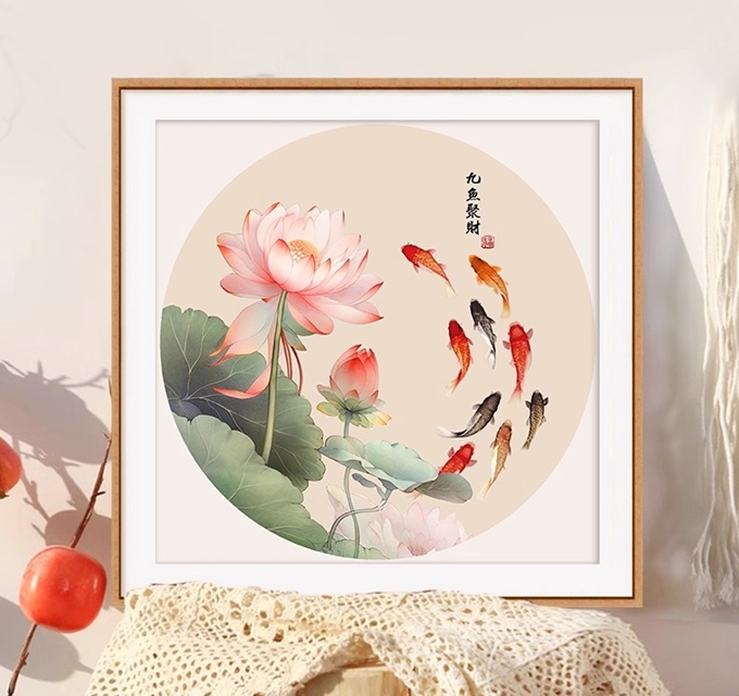 Lotus and nine fish (พิมพ์ลาย)