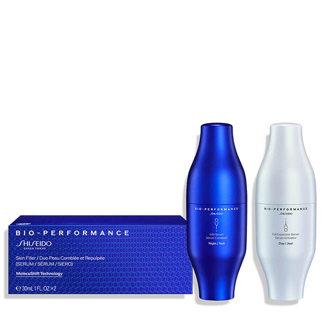 Shiseido Bio-Performance Skin Filler Serum 30 ml.*2 ขวด เซรั่ม 2 สูตรใหม่ รวมพลังบำรุงผิวลึกถึงระดับโมเลกุล มีส่วนผสมทรงพลัง Hyaluronic Acid (HA) และเทคโนโลยี MoleculeShift Technology เพื่อการซึมซาบลงสู่ผิวอย่างล้ำลึกยิ่งขึ้น 3 เท่า ช่วยให้ผิวดูเฟิร์มกระช