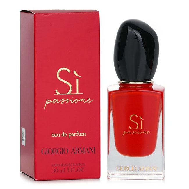 Giorgio Armani Si Passione Eau de Parfum 30 ml.น้ำหอมสำหรับผู้หญิงมอบกลิ่นสไตล์Fruity Floralด้วยกลิ่นของกุหลาบ ผสมผสานกับวานิลลา ถูกออกแบบมาเพื่อผู้หญิงที่เต็มเปี่ยมด้วยพลัง ความรัก ความหลงใหล และความเร่าร้อน ถูกบรรจุอยู่ในขวดดีไซน์ใหม่อันน่าดึงดูด สีแดงท