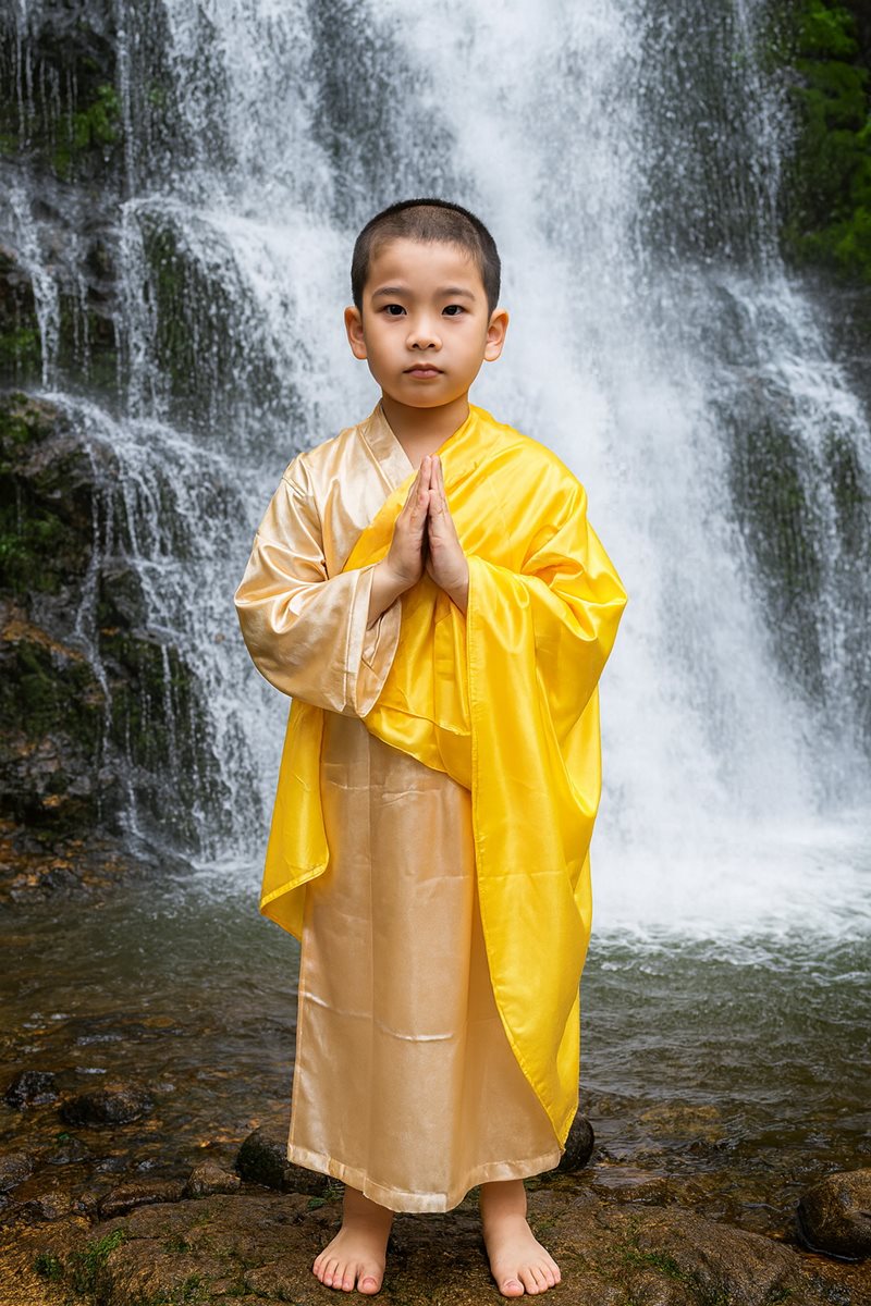7C385 ชุดเด็ก ชุดพระจีน ชุดหลวงจีน จีวรพระจีน ชุดตั๊กม้อ ชุดเส้าหลิน Chinese monk Costume