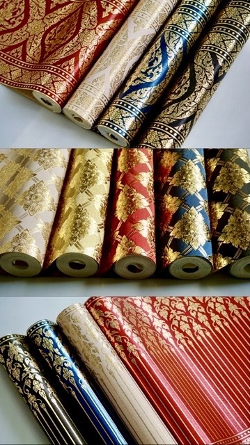 วอลลายไทย สีจริงเข้ม มัน วาว ลายชัด โดดเด่น  ยาว 10ม. กว้าง 53ซม. ม้วน 5ตรม.lh