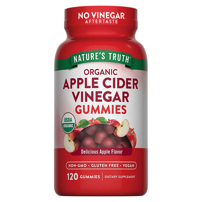 Nature's Truth Vitamins Apple Cider Vinegar Gummies 120 Gummies Delicious Apple Flavor กัมมี่เจลลี่รสชาติอร่อยทานง่าย ช่วยกระตุ้นการเผาผลาญไขมัน ช่วยเรื่องการเผาผลาญและลดระดับน้ำตาลในเลือด  ผลิตจากน้ำส้มสายชูหมักจากแอปเปิ้ลออแกนิค  ปราศจากกลูเตน นม ส