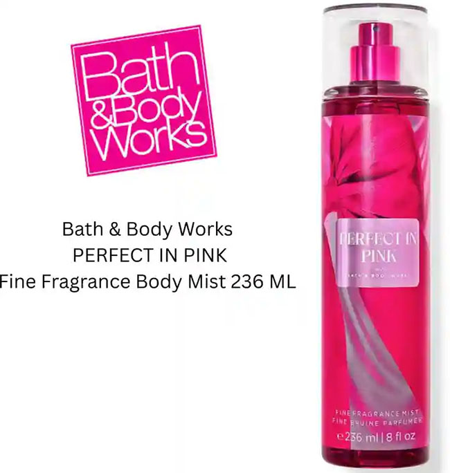 Bath & Body Works Perfect in Pink Fine Fragrance Mist 236 ml. สเปร์ยน้ำหอมที่ให้กลิ่นติดกายตลอดวัน กลิ่นหอมสดชื่นและสดใสจากเชอร์รี่หวานฉ่ำคามีเลียสีชมพู และครีมอัลมอนด์ฟูฟ่อง กลิ่นหอมละมุนที่คุณจะหลงรัก