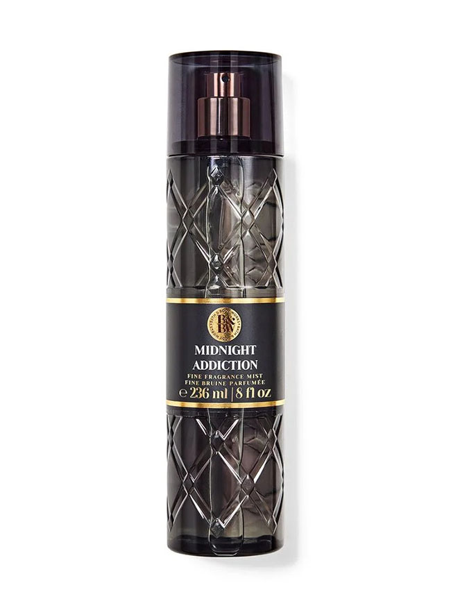 Bath & Body Works Midnight Addiction Fine Fragrance Mist 236 ml. สเปร์ยน้ำหอมที่ให้กลิ่นติดกายตลอดวัน กลิ่นหอมหรูหรา เซ็กซี่ เย้ายวน จนไม่อาจหลีกเลี่ยงได้ กลิ่นพลัมสุก ดอกอัลมอนด์เข้มข้น และเมล็ดกาแฟอันน่าติดใจ