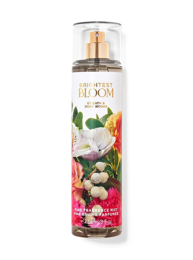 Bath & Body Works Brightest Bloom Fine Fragrance Mist 236 ml. สเปร์ยน้ำหอมที่ให้กลิ่นติดกายตลอดวัน ราวกับเดินเล่นในสวนดอกไม้ที่สวยงามและมีกลิ่นหอม ด้วยกลิ่นหอมของดอกลิลลี่แห่งหุบเขา, จัสมินแซมบัค, ดอกคาร์เนชั่นในสวนและไม้ซีดาร์สด