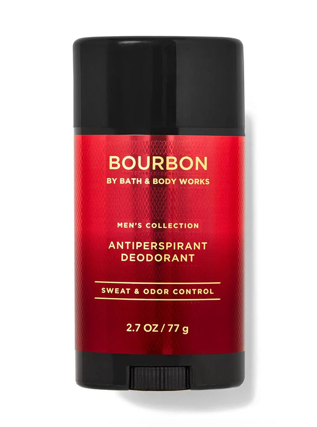 Bath and Body Works Bourbon Antiperspirant Deodorant Sweat & Odor Control 77 g โรลออนสติ๊ก ระงับเหงื่อ ระงับกลิ่นกายสำหรับผู้ที่มีปัญหามีกลิ่นตัวและเหงื่อออกมาก ให้ใต้วงแขนแห้งสบายตลอดวันพร้อมกลิ่นหอมสดชื่นใต้วงแขนตลอดเวลายาวนาน24ชม.