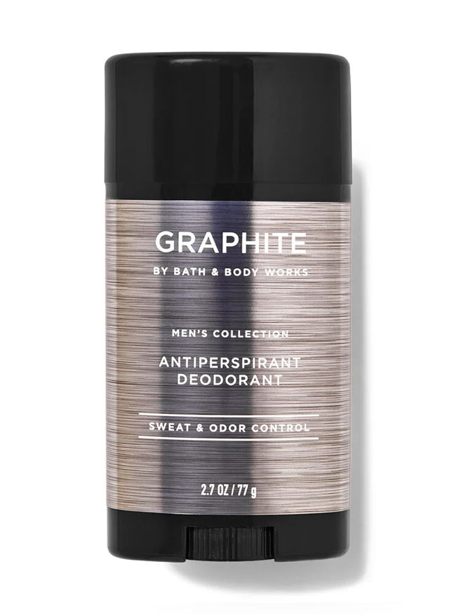 Bath and Body Works Graphite Antiperspirant Deodorant Sweat & Odor Control 77 g โรลออนสติ๊ก ระงับเหงื่อ ระงับกลิ่นกายสำหรับผู้ที่มีปัญหามีกลิ่นตัวและเหงื่อออกมาก ให้ใต้วงแขนแห้งสบายตลอดวันพร้อมกลิ่นหอมสดชื่นใต้วงแขนตลอดเวลายาวนาน24ชม.