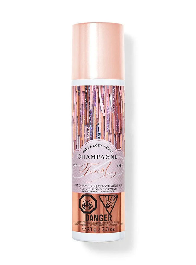 Bath and Body Works Champagne Toast Dry Shampoo 93 g สเปรย์ทำความสะอาดเส้นผมโดยไม่ต้องสระไม่ต้องใช้น้ำใช้งานง่ายเพียงแค่ฉีดสเปรย์ลงบนเส้นผม เป็นแชมพูแบบแห้งให้ความหอมสะอาดสดชื่นกับหนังศีรษะและเส้นผม ได้ตลอดวันโดยไม่ต้องใช้น้ำ ช่วยเพิ่มวอลลุ่มให้เส้นผมไม