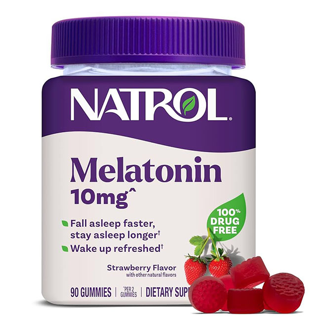Natrol Gummies Melatonin 10 Mg. 90 Strawberry Flavor Gummies ของแท้จาก US 100% แพคเกจใหม่ วิตามินเมลาโทนินแบบกัมมี่ รสสตรอเบอร์รี่ ช่วยทำให้รู้สึกผ่อนคลาย นอนหลับง่ายขึ้น หลับสบายไม่ตื่นกลางดึก ตื่นมาสมองปลอดโปร่ง ช่วยให้อาการ jet lag ดีขึ้น ช่วยให้ร่างกา