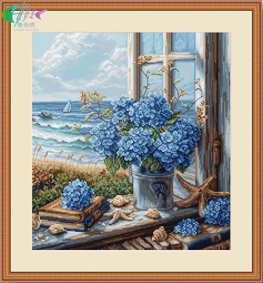 Sea view with hydrangea (พิมพ์ลาย)