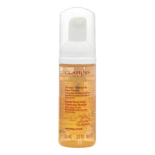 CLARINS Gentle Renewing Cleansing Mousse ขนาดทดลอง 50 ml. มูสโฟมล้างหน้าสำหรับทุกสภาพผิว ทำความสะอาดอย่างอ่อนโยนต่อผิวสูตรล้างออกแสนสดชื่นที่ช่วยทำความสะอาดและสครับผิวอย่างอ่อนโยน ด้วยส่วนผสม Clarins Gentle Complex ผสานกับ Tamarind Pulp Acids ผิวสะอาดขึ้น