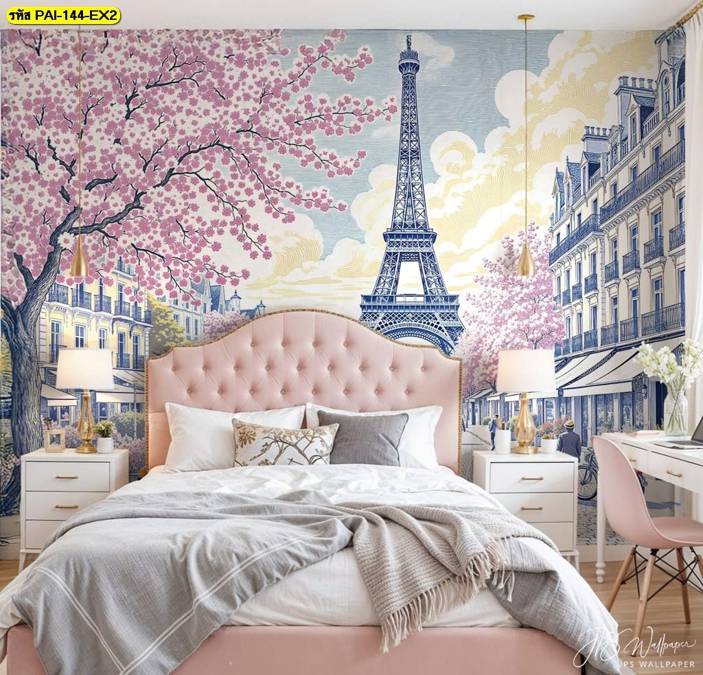 วอลเปเปอร์วิวหอไอเฟลคู่ซากุระ ถ่ายทอดศิลปะที่เชื่อมโยงความงามแห่งยุโรปและความสดใสแบบโรแมนติก