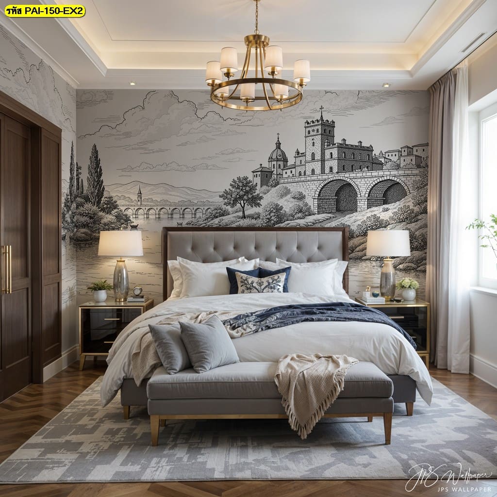 วอลเปเปอร์ปราสาทยุโรปโทนขาวดำ ถ่ายทอดศิลปะแบบมินิมอลที่สื่อถึงความสงบและความคลาสสิกเหนือกาลเวลา