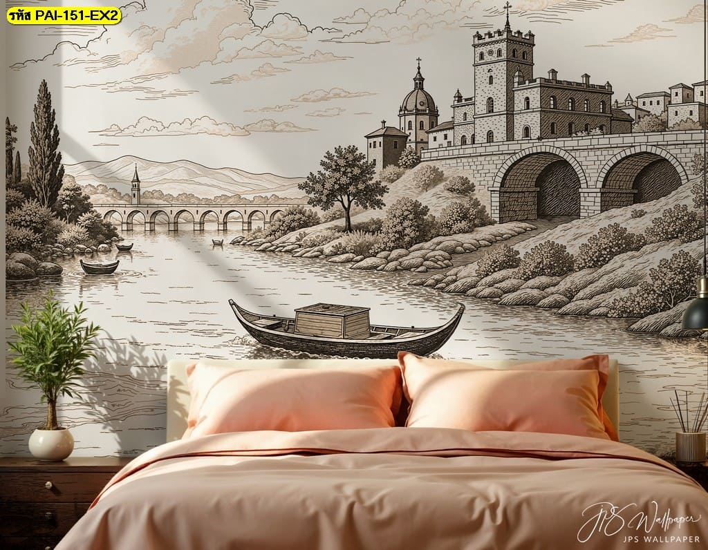 วอลเปเปอร์วิวปราสาทยุโรปโทนสีน้ำตาล ถ่ายทอดศิลปะที่สื่อถึงความอบอุ่นและความคลาสสิกในสไตล์ยุโรป