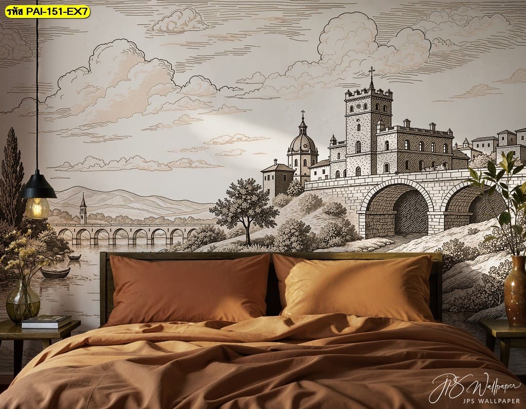 วอลเปเปอร์ปราสาทยุโรปโทนเอิร์ธ ถ่ายทอดศิลปะที่สะท้อนความสง่างามและความโรแมนติกแบบคลาสสิก