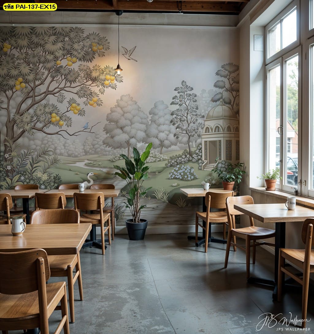 ภาพสวนป่าลำธารนกกระสา ถ่ายทอดความสงบของธรรมชาติ ให้ร้านดูสดชื่นและมีชีวิตชีวา