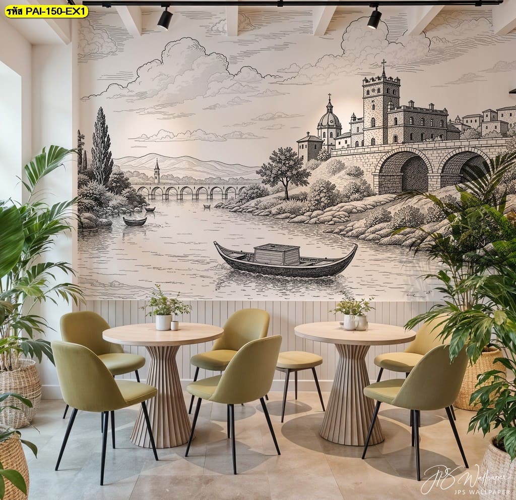 วอลเปเปอร์วิวแม่น้ำและสะพานหิน ถ่ายทอดความงามแบบยุโรปในลายเส้นศิลป์