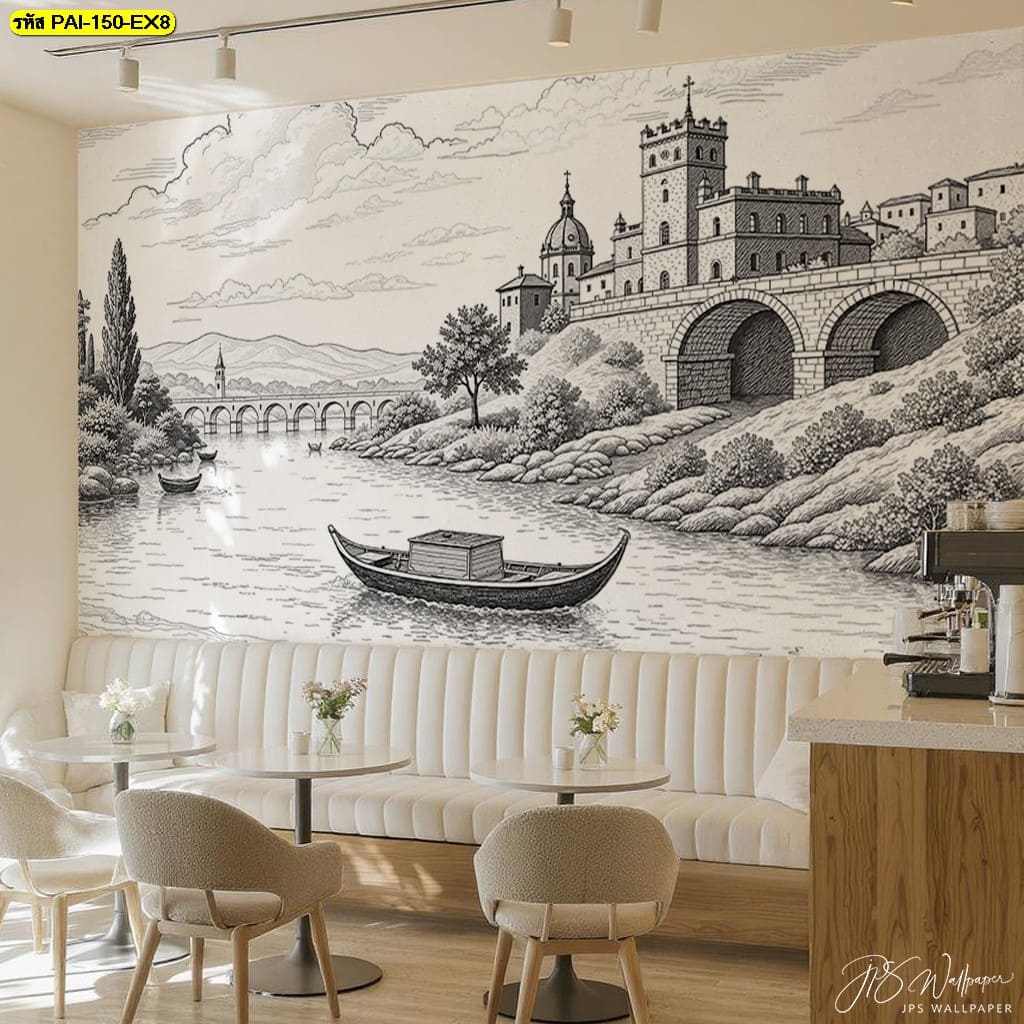 วอลเปเปอร์ลายยุโรปโบราณริมแม่น้ำ ถ่ายทอดบรรยากาศคลาสสิกและสงบงาม
