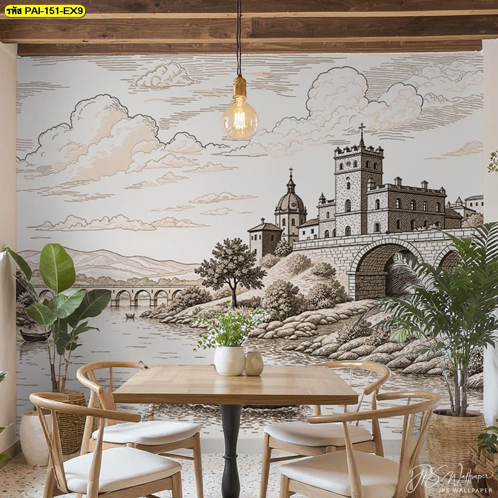 วอลเปเปอร์ยุโรปโบราณริมแม่น้ำ ถ่ายทอดความคลาสสิกและบรรยากาศสงบงาม