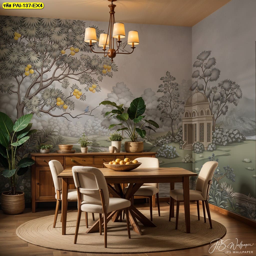 วอลเปเปอร์สวนป่า ศาลาโบราณและต้นไม้ใหญ่ สื่อถึงความร่มรื่นและสงบงาม